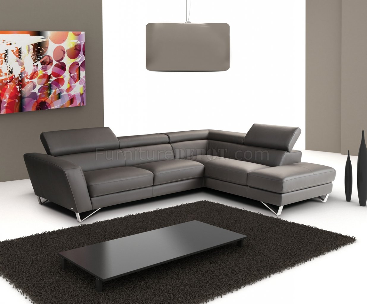 Full Leather Modern Sectional Sofa, Grey Leather Sectionals With Chaise