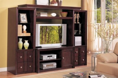 Brown Wood LCD or Plasma Modern Entertainment Center w/Shelves