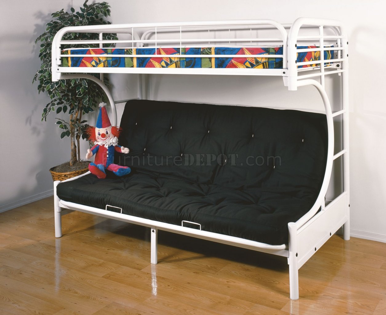 C-Style White Finish Contemporary Twin/Futon Bunk Bed - Click Image to Close