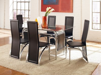 Contemporary Glass Top Dinette Table w/Chrome Finish Steel Tubes