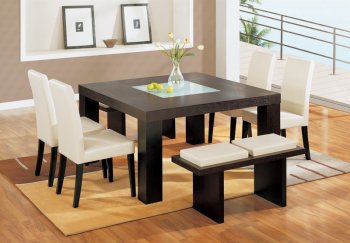 Dark Chocolate Finish 7Pc Dinette Set With Glass Inlay [GFDS-DG020DT-G020DC-G020BN-BEI]