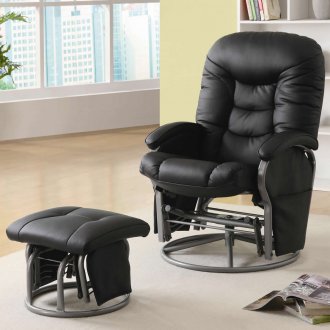 Black Letherette Modern Swivel Glider Chair w/Ottoman