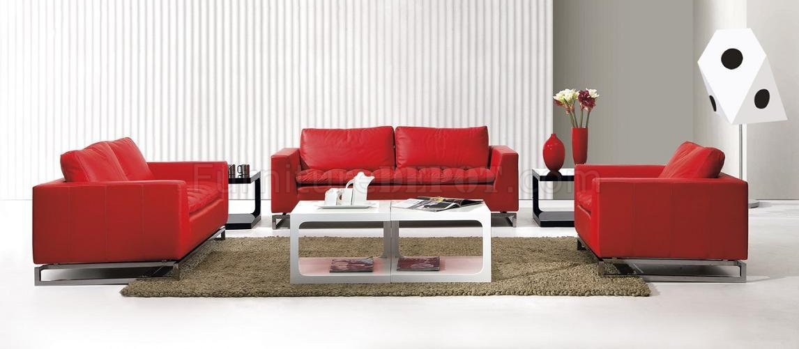 Top Grain Leather 3 Piece Modern Living Room Set Manhattan Red