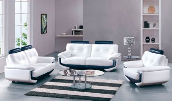 Two-Tone Black & White Leather Modern 7394 Sofa w/Options [AES-7394 Black & White]