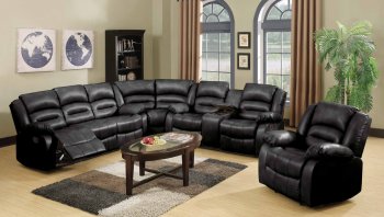 9171/9241 Reclining Sectional Sofa in Black Bonded Leather [EGSS-9171-9241]