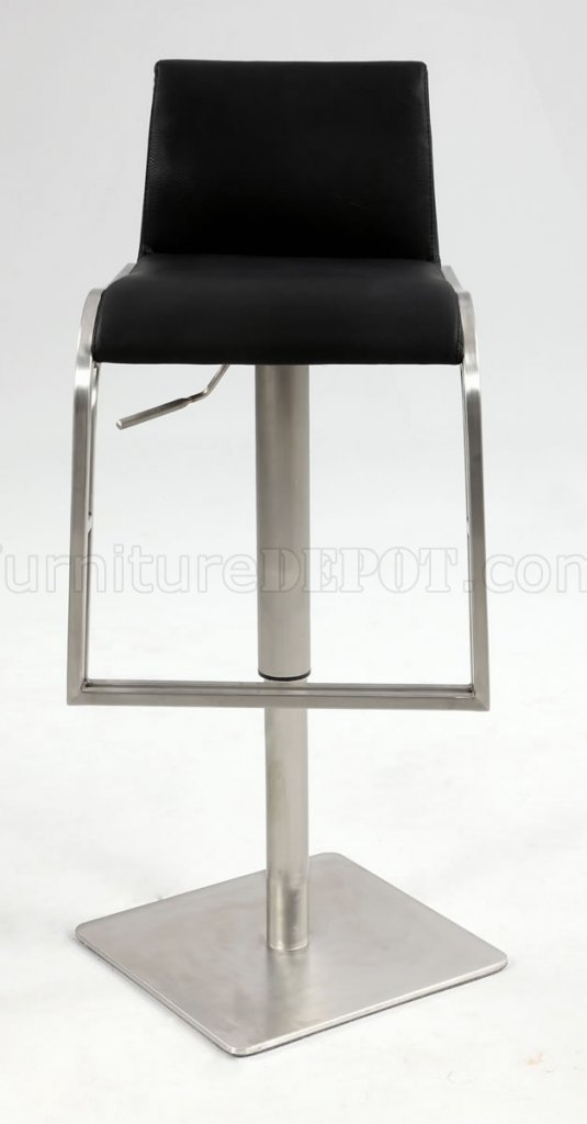 Black Vinyl Seat Stainless Steel Base Set of 2 Barstools - Click Image to Close