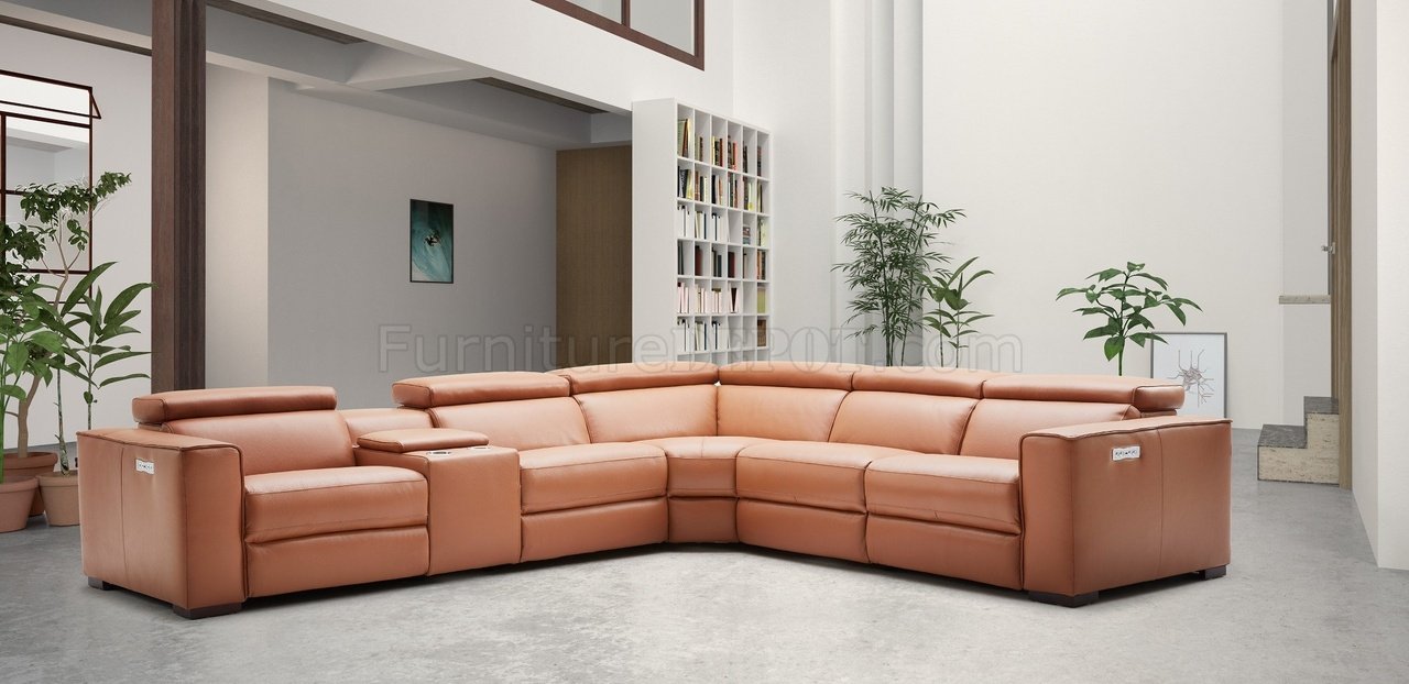 Picasso Power Motion Sectional Sofa In, Caramel Leather Sectional