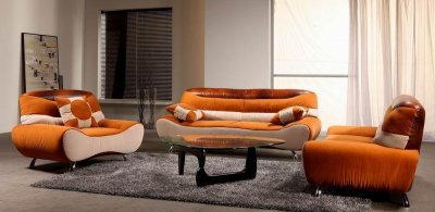 Two-Tone Leather & Microfiber Fabric Modern 3Pc Living Room Set