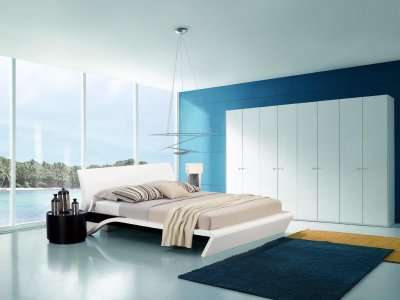 White Modern Bedroom Set w/Platform Bed, Lights & Nightstands