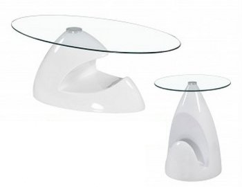 35C Coffee Table in White w/Clear Glass Top by American Eagle [AECT-35C White]