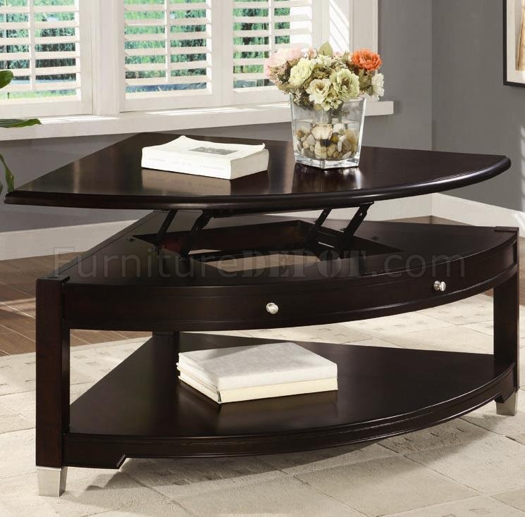 Modern Lift Top Pie Shaped Coffee Table, Wood Wedge Coffee Table Lift Top