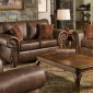 Brown Smokey Leather Like Microfiber Classic Sofa & Loveseat Set
