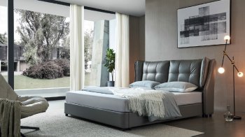 1806 Bed in Gray Leather by ESF w/Storage [EFB-1806]