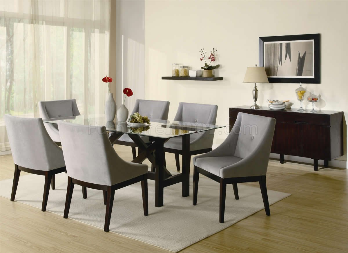 Cappuccino Finish Glass Top Modern Dining Table w/Optional Items