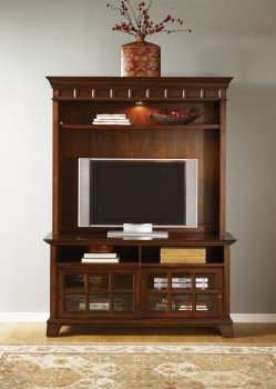 Brown Whiskey Finish Entertainment Unit w/Lighted Hutch [LFTV-114-ENT]
