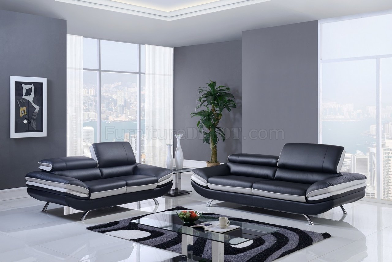 U7110 Sofa & Loveseat in Black & Grey Bonded Leather by Global - Click Image to Close