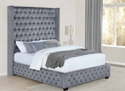 Rocori Upholstered Bed 306075 in Gray Velvet by Coaster