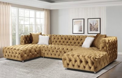 LCL-011 Sectional Sofa in Gold Velvet