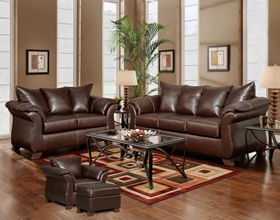 Mahogany Bonded Leather Modern Loveseat & Sofa w/Options