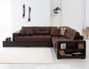 Brown, Beige or Camel Microfiber Modern Sectional Sofa [AESS-Istanbul]