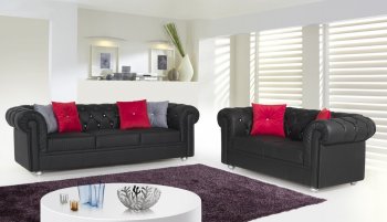 Chesterfield Sofa in Black Bonded Leather by Rain w/Options [RNS-Chesterfield Black]