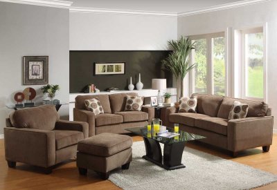 Brown Linen Fabric Contemporary Sofa w/Optional Items