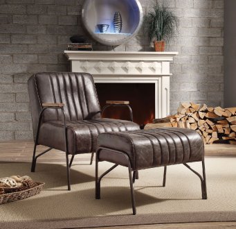 Sarahi Accent Chair & Ottoman Set 59597 in Espresso Leather Acme