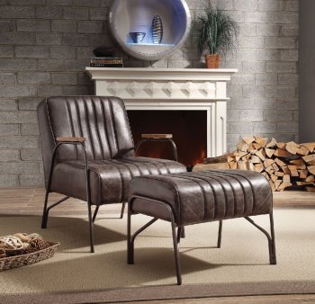 Sarahi Accent Chair & Ottoman Set 59597 in Espresso Leather Acme [AMAC-59597-Sarahi]