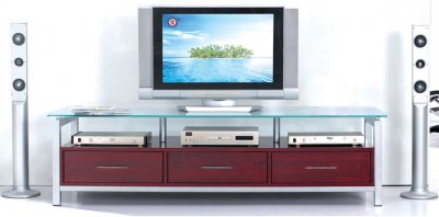 Mahogany Finish Modern Tv Stand With Glass Top