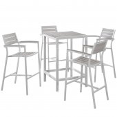 Maine 5 Piece Outdoor Patio Bar Set in White & Gray by Modway