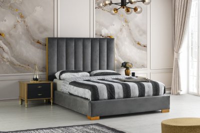 Eden Upholstered Bed B201 in Medium Gray Fabric