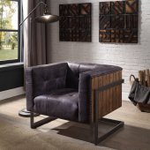 Sagat Accent Chair 59667 in Antique Ebony Leather by Acme