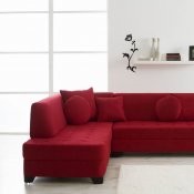 Red Fabric Modern Convertible Sectional Sofa w/Wood Legs