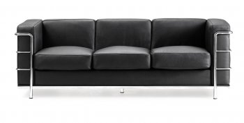 Black Italian Leather Le Corbusier style Living Room Tube Frame [ZMS-Fortress black]