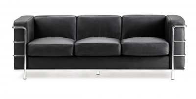 Black Italian Leather Le Corbusier style Living Room Tube Frame