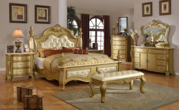 Lavish Bedroom in Gold Tone w/Optional Case Goods [MRBS-Lavish]
