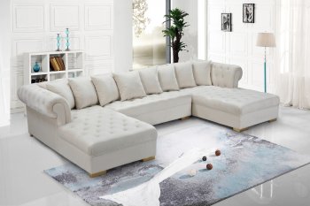 Reviews Presley Sectional Sofa 698 In Cream Velvet Fabric By Meridian