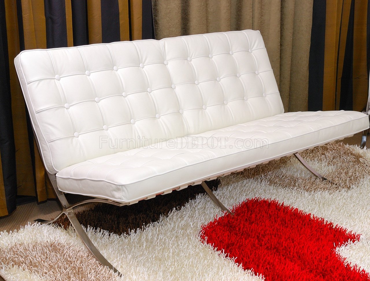 4 Piece White Button Tufted Full Leather Modern Living Room Set - Click Image to Close