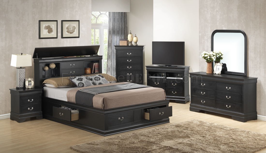 G3150B Jumbo Bedroom in Black by Glory Furniture w/Storage Bed - Click Image to Close