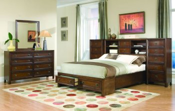 Walnut Finish Contemporary Bedroom W/Storage Bed [CRBS-166-201240]