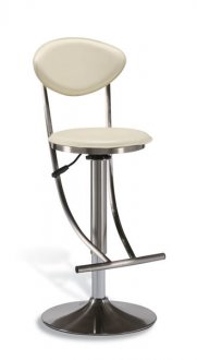 Beige Faux Leather Contemporary Bar Stool w/Padded Back