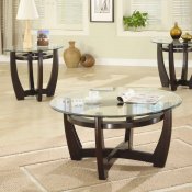 Cappuccino Finish Base & Glass Top Modern 3Pc Coffee Table Set