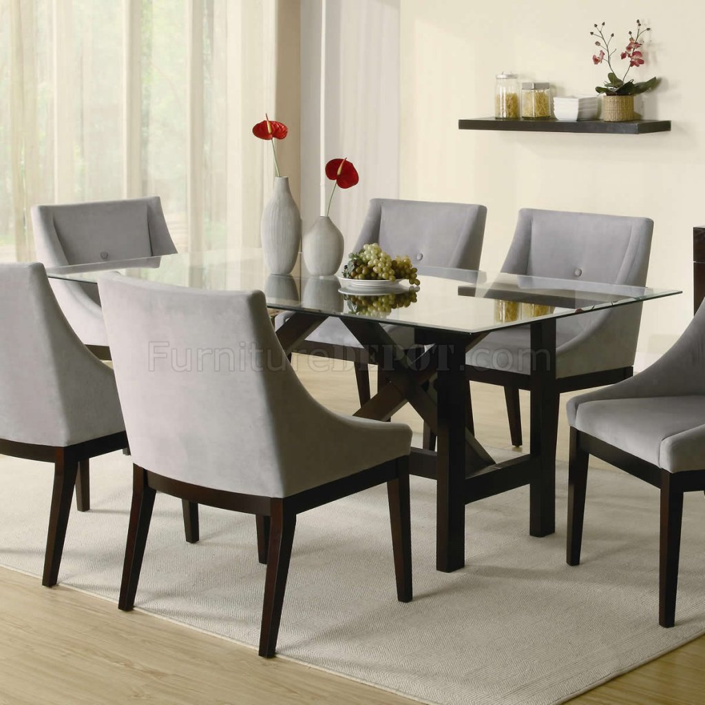 Cappuccino Finish Glass Top Modern Dining Table w/Optional Items