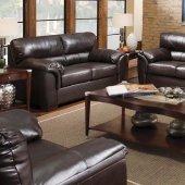 Walnut Leather Contemporary Sofa & Loveseat Living Room Set