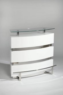 Gloss White & Silver Tone Modern Bar Unit w/Glass Top