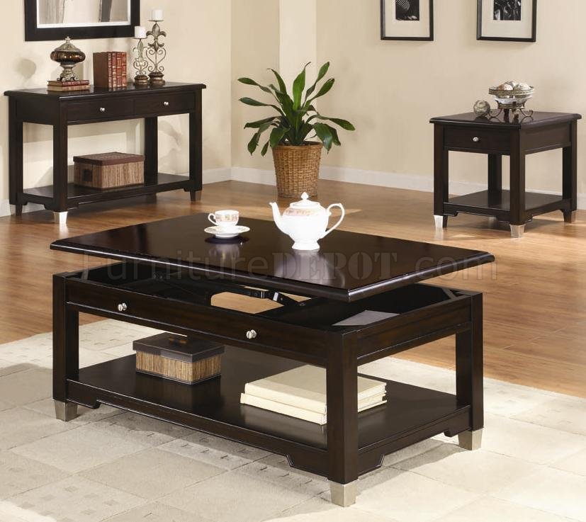 Rich Dark Brown Walnut Finish Modern Coffee Table w/Options - Click Image to Close