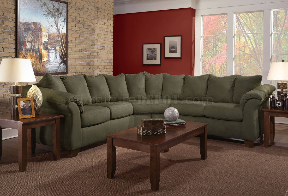 Olive Microfiber Modern Sectional Sofa w/Optional Items - Click Image to Close