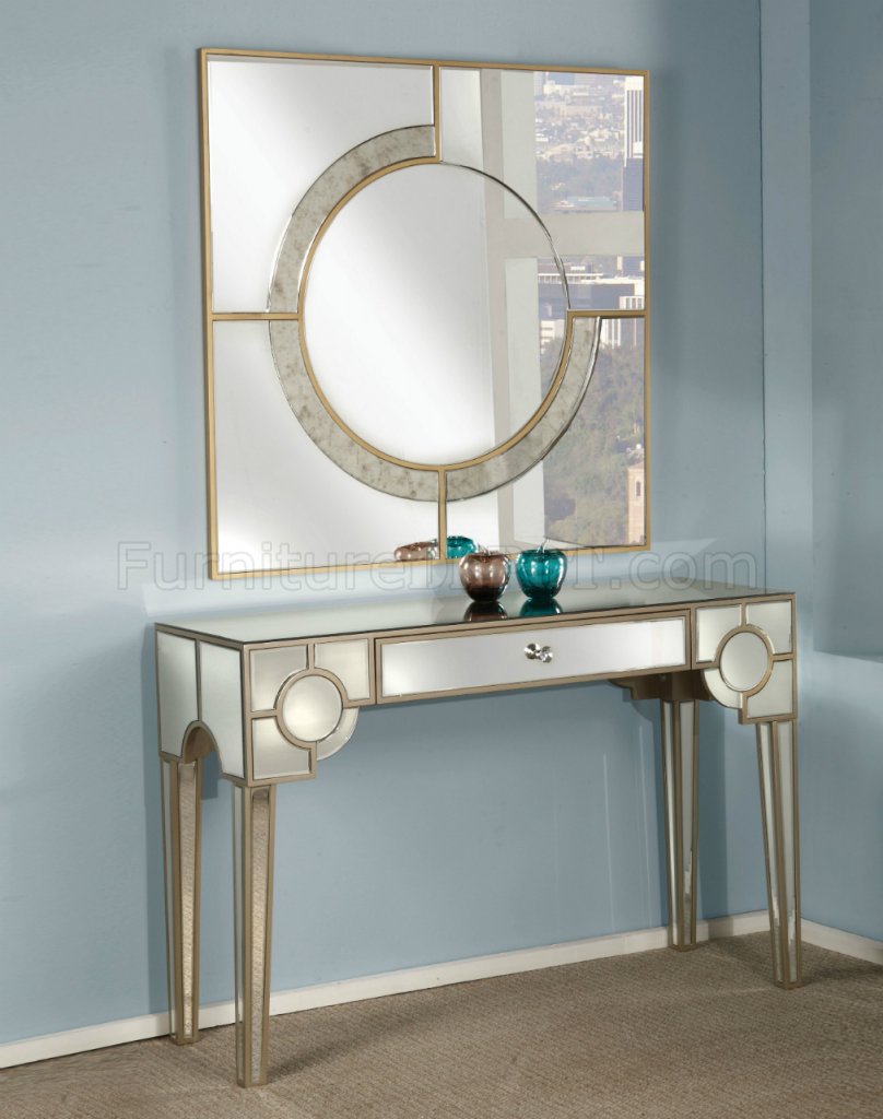 Mirror Set 90246 Mirrored Gold By Acme, Gold Console Table With Mirror