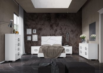 Dafne Bedroom in White High Gloss by ESF w/ Options [EFBS-Dafne White]