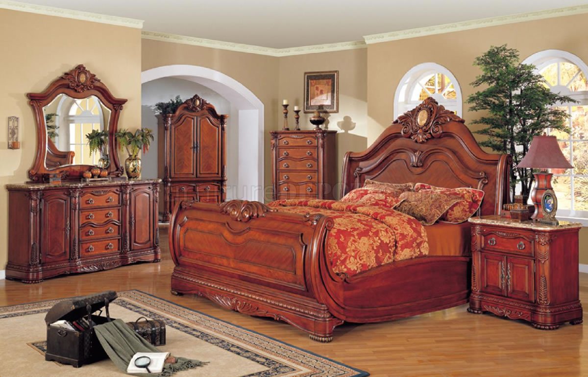 cherry finish traditional bed w/optional granite top casegoods
